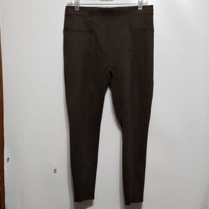 SPANX Faux Suede Chocolate Brown High-Waisted Leggings L